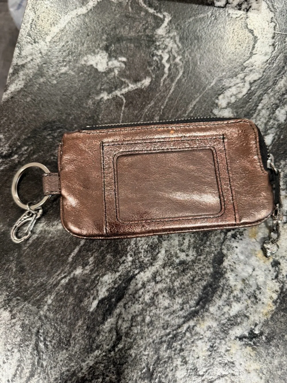 Brighton Metallic Bronze and Fuchsia Zip ID/Card Wallet